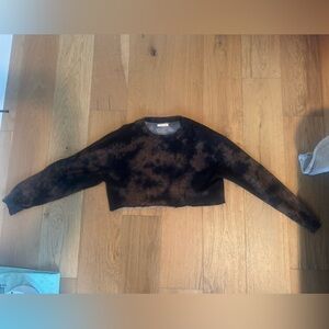 12th Tribe Black & Brown Tie-Dye Fleece Crop Sweatshirt Tee – Size M